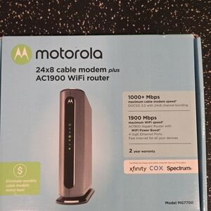 Motorola Blue and Black Cable Modem with AC1900 WiFi Router